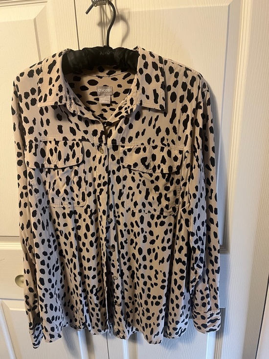 Chico's Tops - Chico's Taupe and Black Dotted Button-Front Blouse